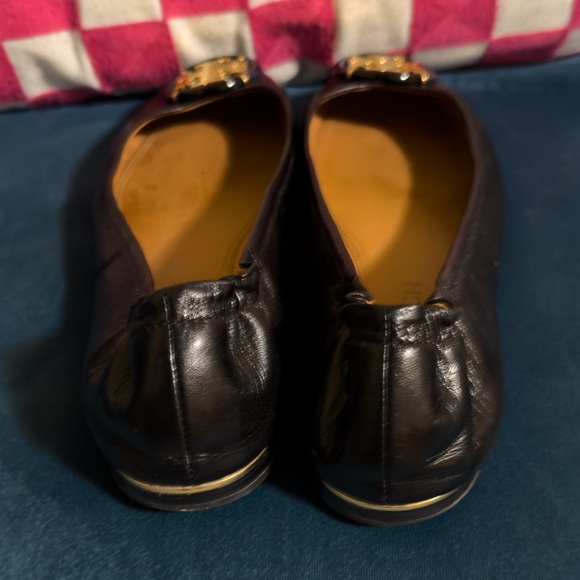 Tory Burch Gold Multi Logo Ballet Flat - Perfect Black - Size 11 - Picture 5 of 9